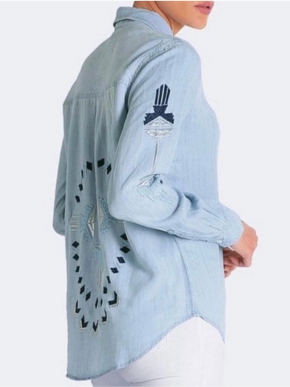 Rails Embroidered Chambray Button Down Shirt XS Lyocell